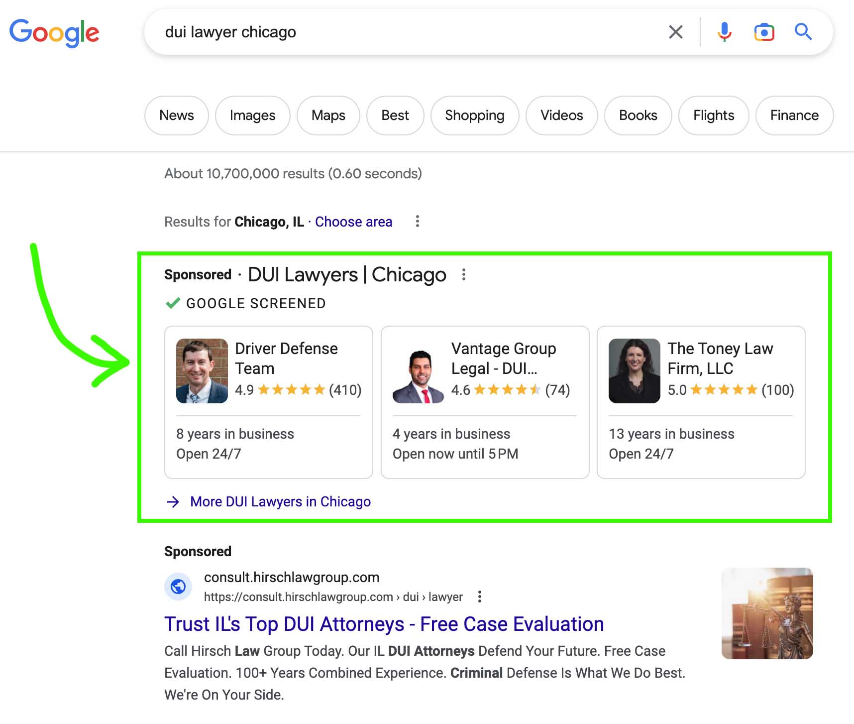 Example of an Local Service Ad for Lawyers