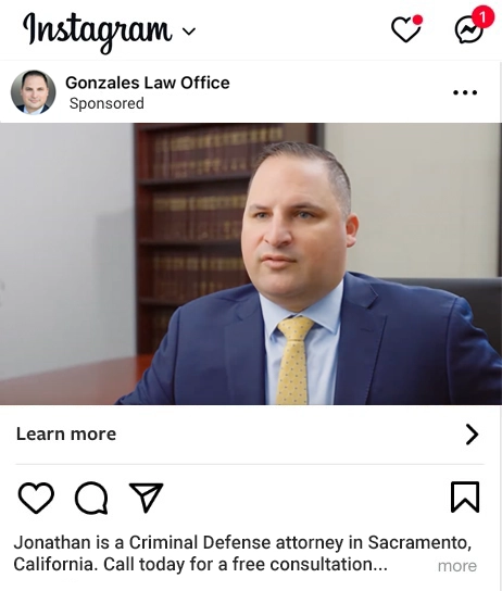 Criminal defense law firm ad on Instagram