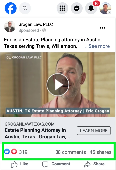 Law firm video ad on Facebook