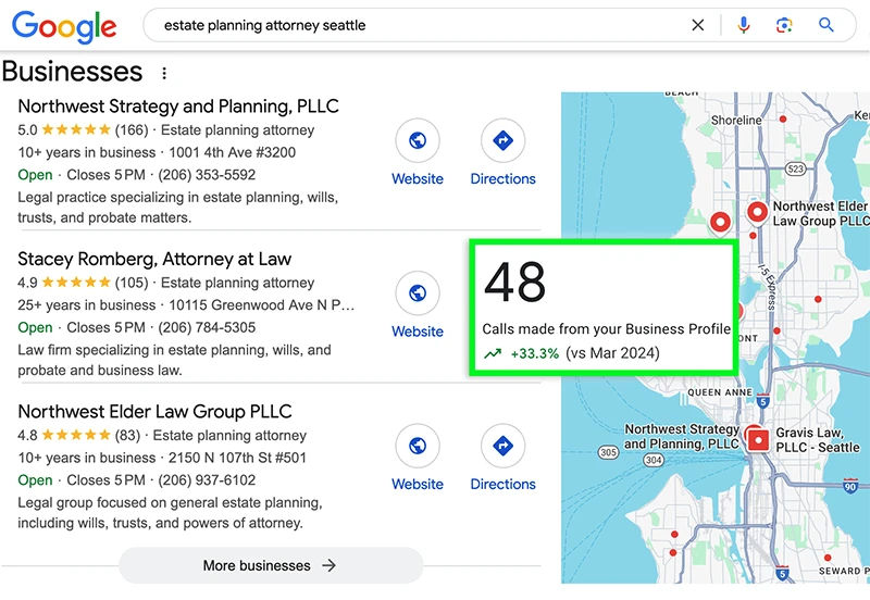 Google Maps search results for a law firm