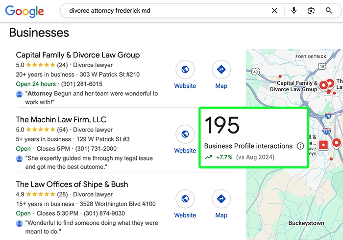 Family law client ranking in Google Maps results