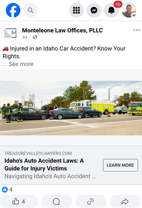 Personal injury law firm video ad on Facebook