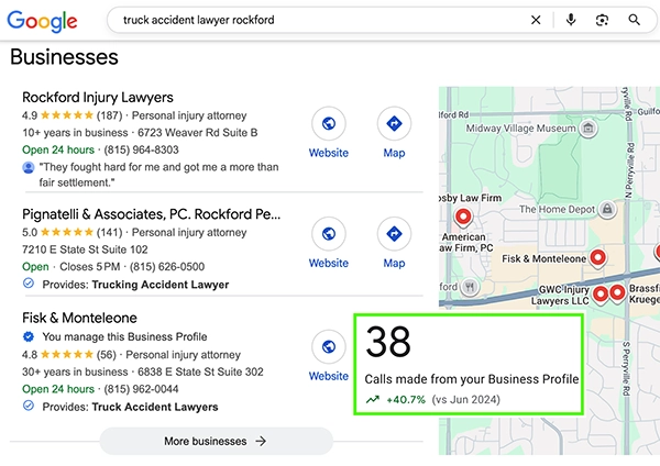 Personal injury client ranking in Google Maps results