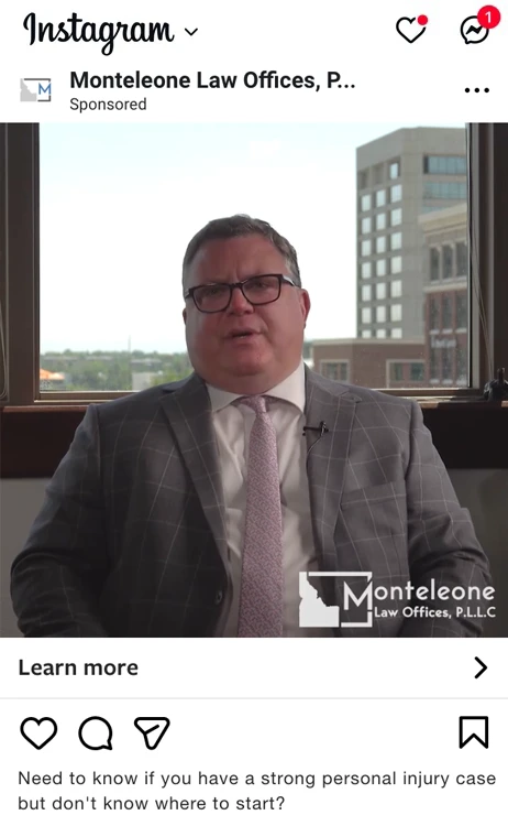 Personal injury law firm ad on Instagram
