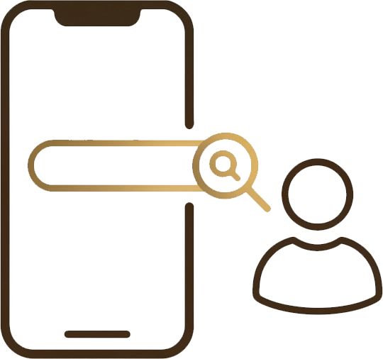 Phone showing a search bar finding a potential client