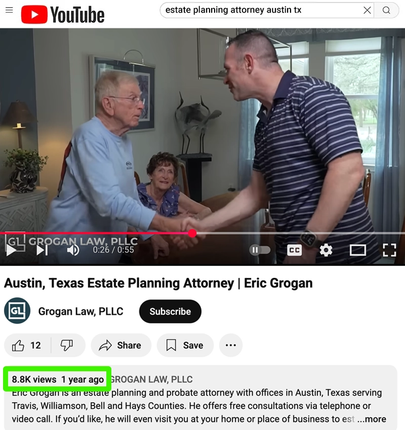 Law firm video marketing example on YouTube