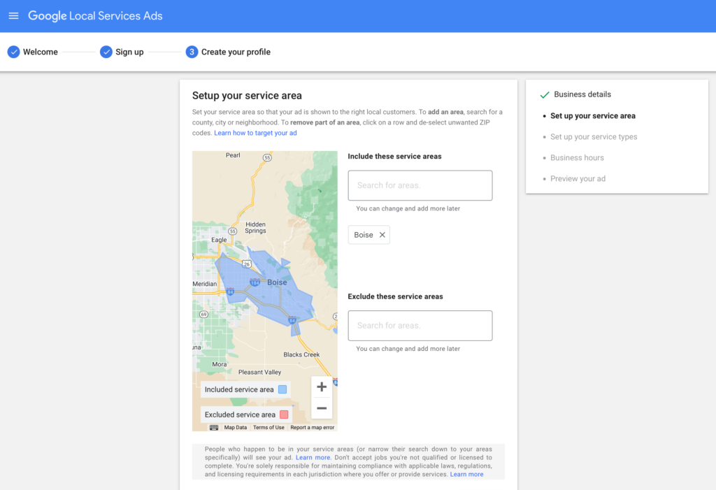 Google Local Service Ads Service Area